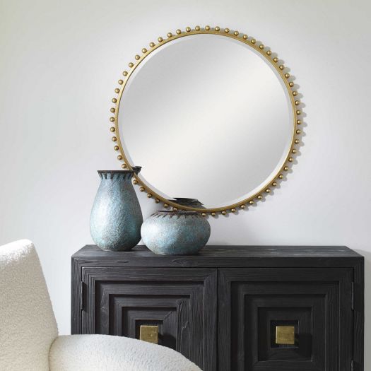 Taza Round Mirror, Gold