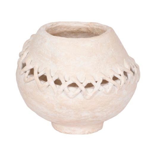 STITCHED PAPER MACHE ROUND VASE, WHITE