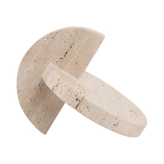 10X8" TRAVERTINE ABSTRACT ORB OBJECT, TAN