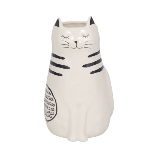 11 Sitting Pretty Kitty With Vase Opening, White/