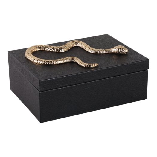 11x8 Faux Leather Snake Box, Black/gold