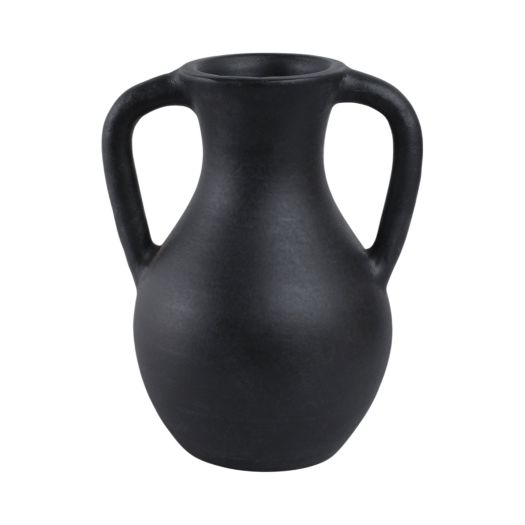 11x9 Terracotta Jug Vase With Handles, Black