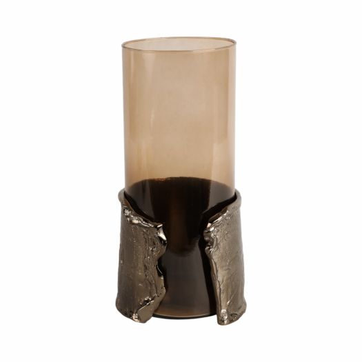 12 MAPUTO MD CANDLE HOLDER GLASS, BROWN
