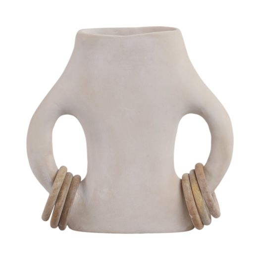 12 SAMIRAH SMALL VASE W/ WOOD RINGS, BRWN/WHT WSH