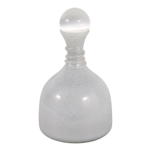 12" WAITE LG GLASS BOTTLE W/SELENITE STOPPER,WHITE