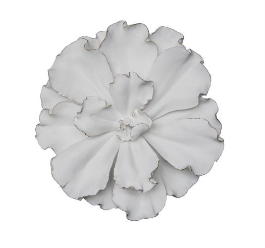 FLOWER WALL PLAQUE, WHITE/GOLD