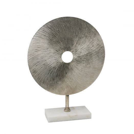 Metal Disk Sculpture On Stand, Silver