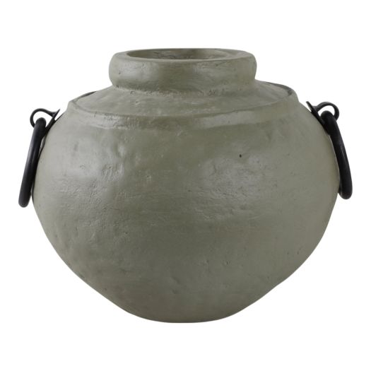 12x10 Ecomix Vase With Metal Handles, Green/ Blk