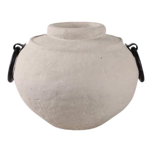 12x10 Ecomix Vase With Metal Handles, Ivory/ Blk