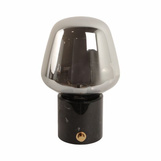 12x8 Glass Shade On Marble Base With Switch, Blac