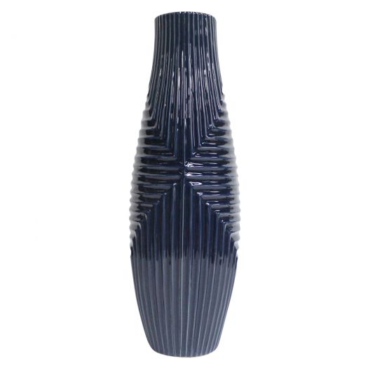 CER, 20" TRIBAL VASE, NAVY BLUE