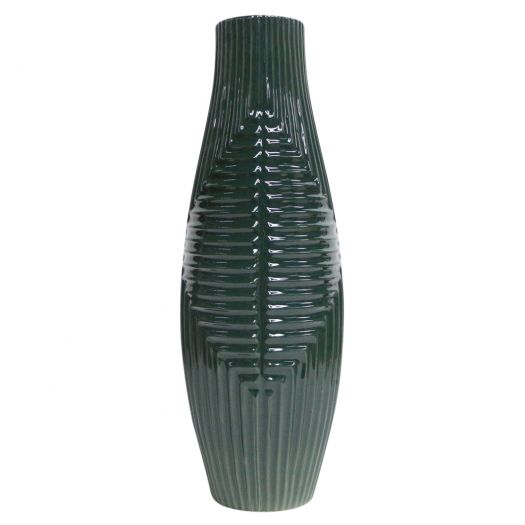 CER, 20" TRIBAL VASE, FOREST GREEN