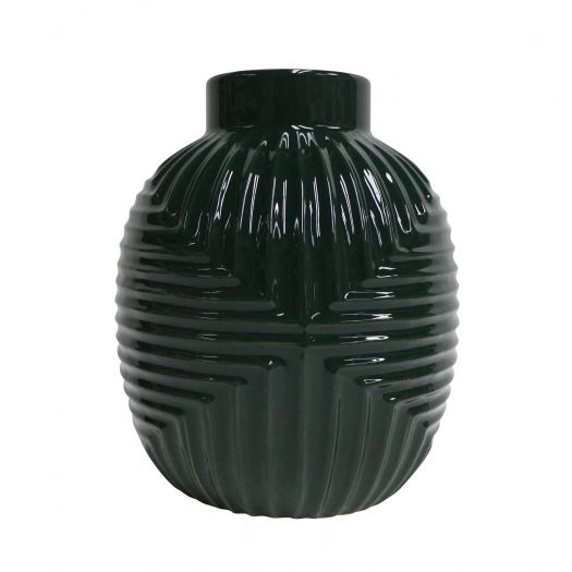 CER, 11" TRIBAL VASE, FOREST GREEN