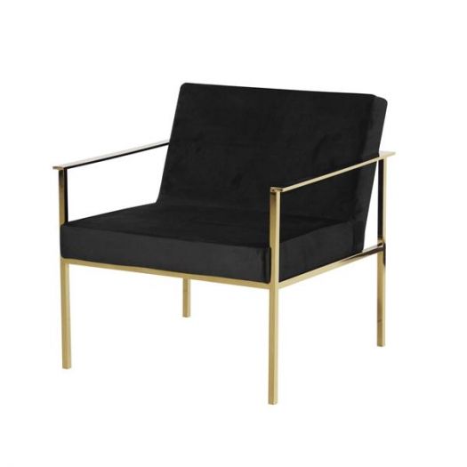 Metal/Velveteen Arm Chair, Gold/Black