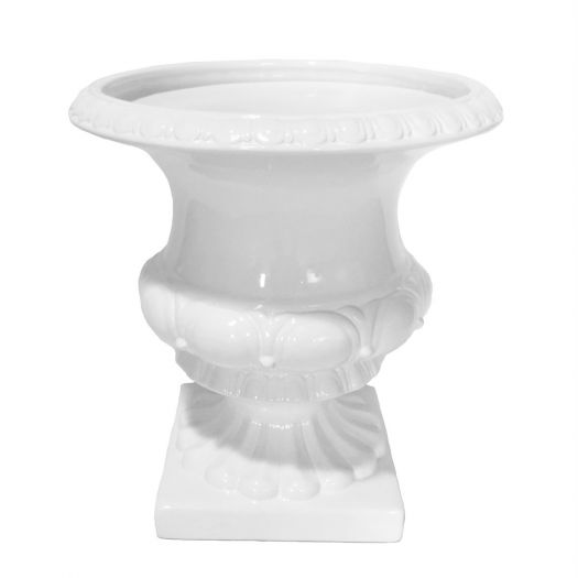 WHITE FOOTED CERAMIC URN 15.75"