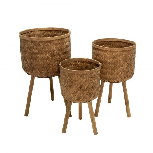 S/3 BAMBOO PLANTERS 11/13/15" BROWN