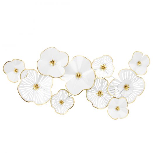 Metal Flowers Wall Deco, White/Gold