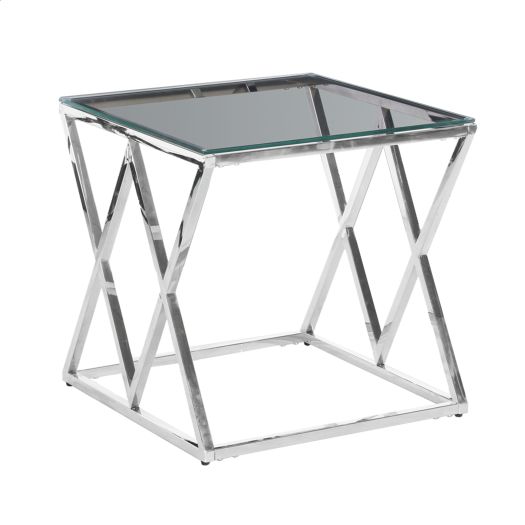 STAINLESS STEEL & GLASS SIDETABLE, SILVER KD