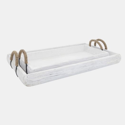 S/2 Wood Trays, White Wash