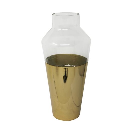 14 METAL & GLASS VASE, GOLD