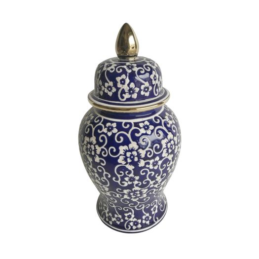 14 TEMPLE JAR W/ JASMINE FLOWER, BLUE & WHITE
