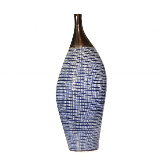 CERAMIC 23.5" NARROW NECK VASE, GOLD/BLUE