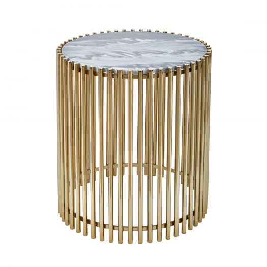 Steel / Marble 20" Accent Table, Gold/Black