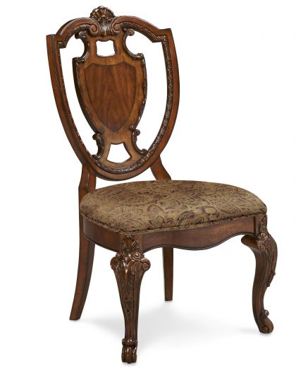 Old World Shield Back Side Chair with Fabric Seat