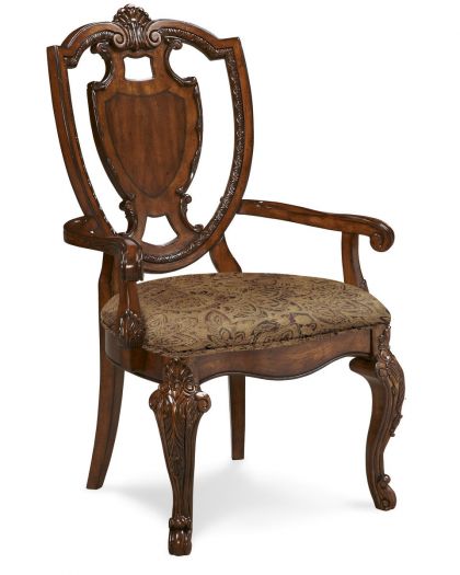 Old World Shield Back Arm Chair with Fabric Seat