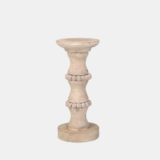 WOODEN 11" BANDED BEAD CANDLE HOLDER