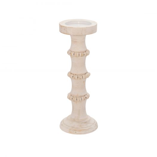 Wood, 13" Antique Style Candle Holder, White