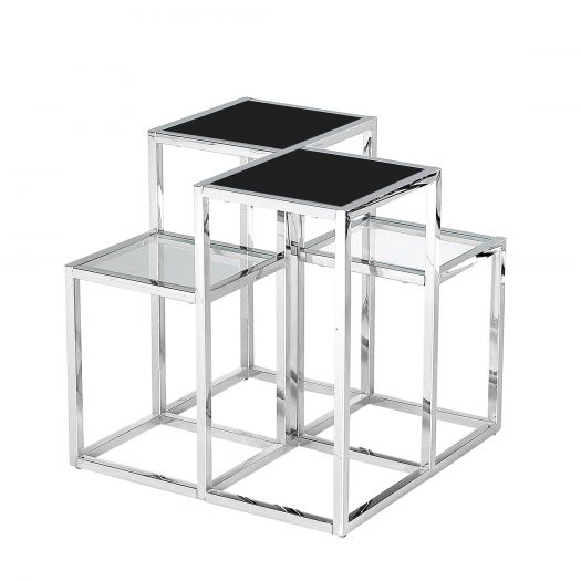 STAINLESS STEEL ACCENT TABLE,SILVER/BLACK GLASS