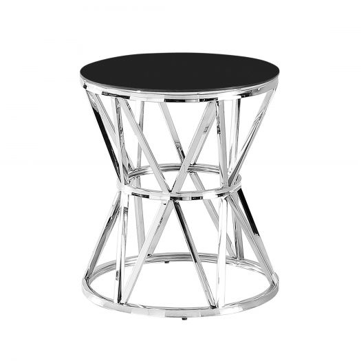 Stainless Steel Accent Table,Silver/Black Glass