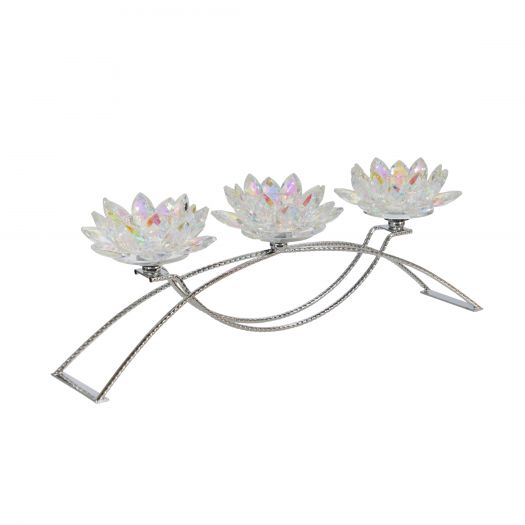 Metal/Glass 16" 3 Lotus Candle Holder, Rainbow