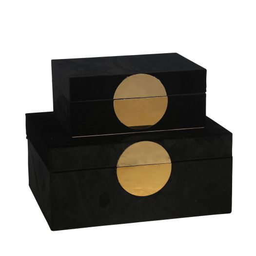 S/2 VELVETEEN JEWELRY BOX, BLACK / GOLD