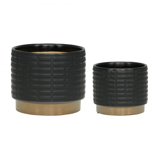S/2 MAZE METALLIC PLANTERS 6/8", BLACK