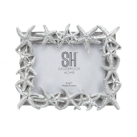 POLYRESIN 5X7" STARFISH PHOTO FRAME, SILVER