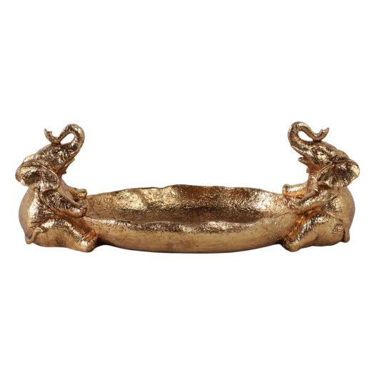 14x6 2 Elephants Holding Bowl, Gold