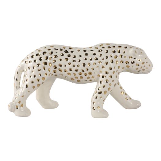 14x7 Walking Leopard, White/gold