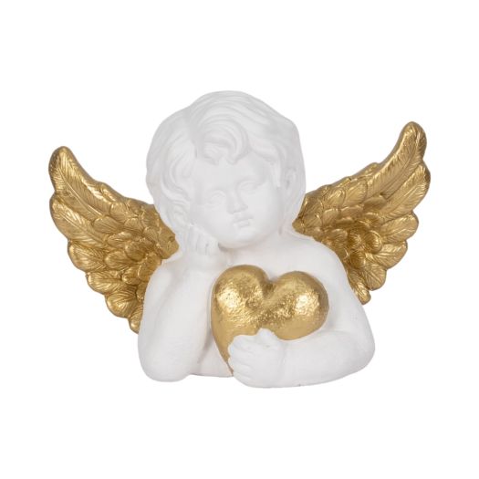 15 Garden Cherub With Heart, White/gold