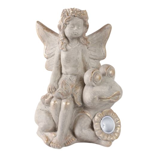 15 Garden Fairy On Solar Frog, Ivory