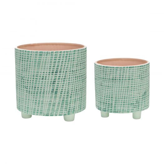 S/2 Checkered Footed Planter 6/8", Green