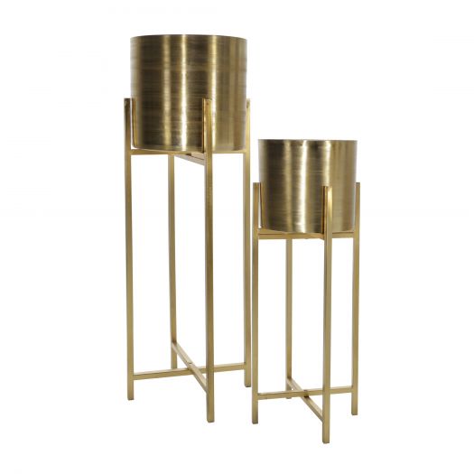 S/2 METAL 38/47" METAL PLANTER ON STAND, GOLD/GOLD