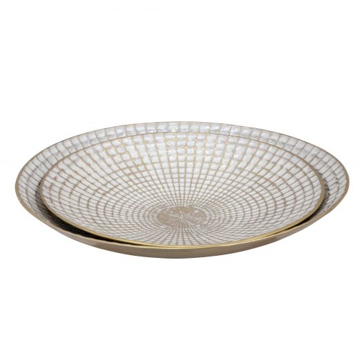 S/2 Metal 10/21" Round Plates, Ivory/Champagne