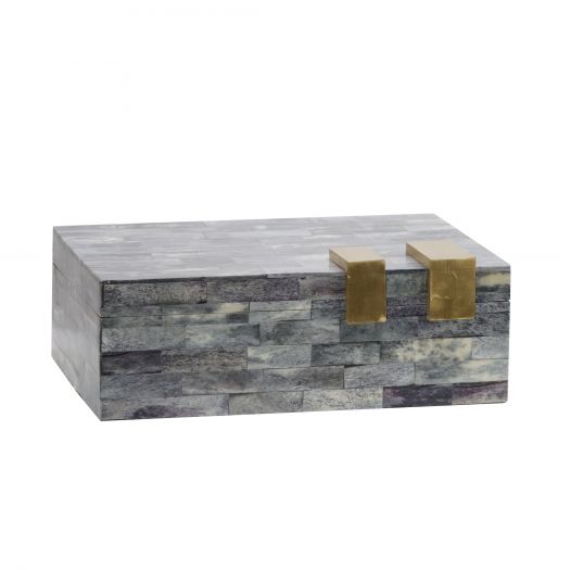 BONE 9" RECTANGULAR BOX, DARK GRAY/GOLD