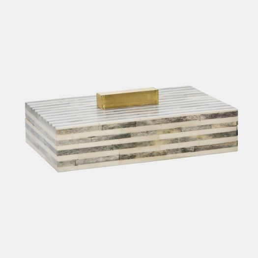 BONE 9" RECTANGULAR BOX, LIGHT GRAY/GOLD