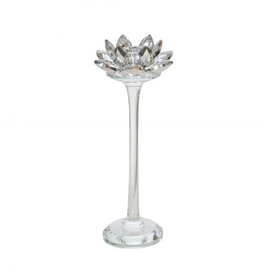 Glass 9" Lotus Candle Holder, Silver