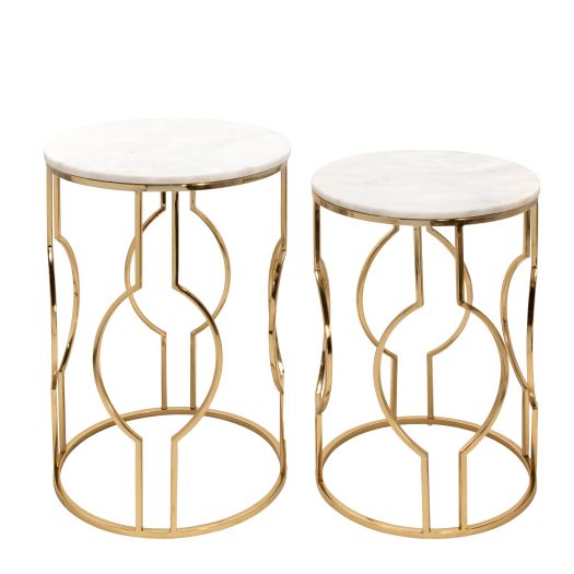 S/2 Metal Marble Round Tables
