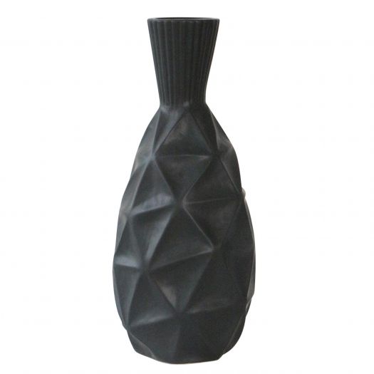 16"H Textured Olpe Vase, Black