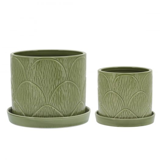 S/2 Shell Planters W/ Saucer 6/8", Green